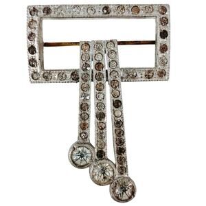 Antique 1920s-1930s Art Deco Rhinestone Brooch, Geometric Dangle